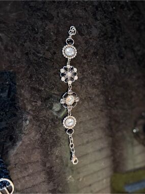 Elegant Silver-Tone Black & Clear Crystal Bracelet